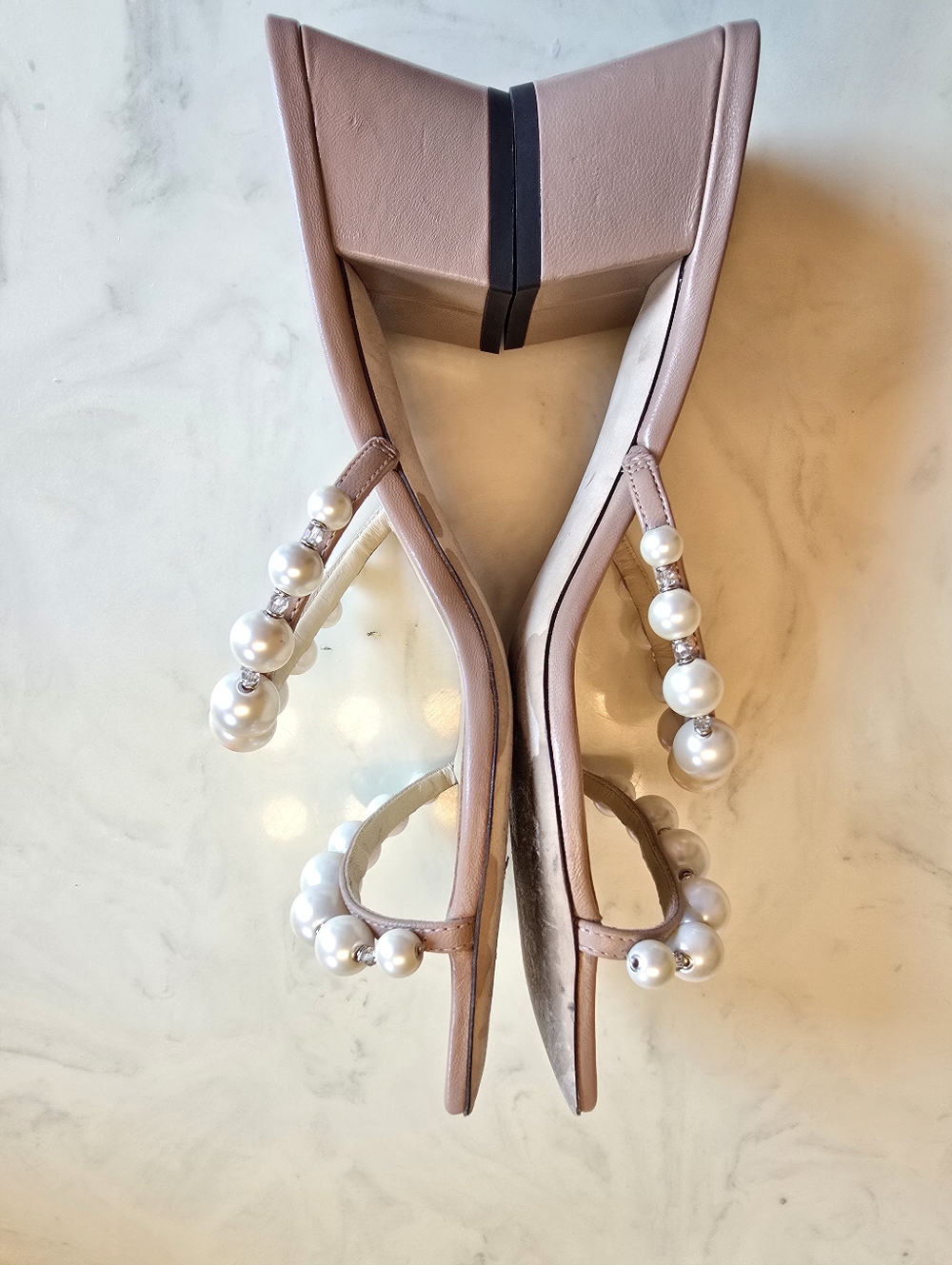 Jimmy Choo Amara Beige Pearl Embellished Slide Sandal Size 39 - Picture 7 of 11